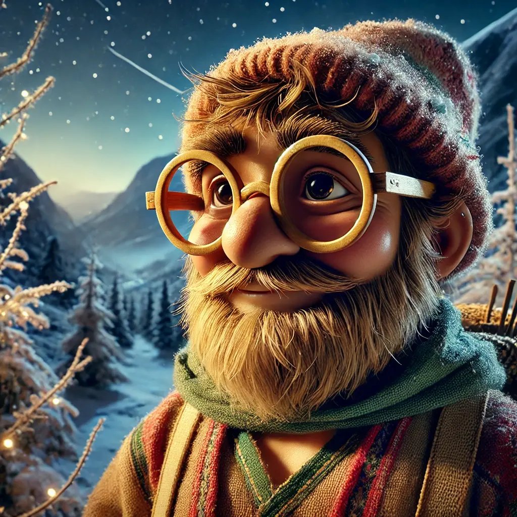 DALL·E 2024-10-28 22.11.13 - El Apalpador, a warm and rustic figure from Galician tradition, depicted as a friendly giant with a rugged, natural look. He is wearing glasses with w